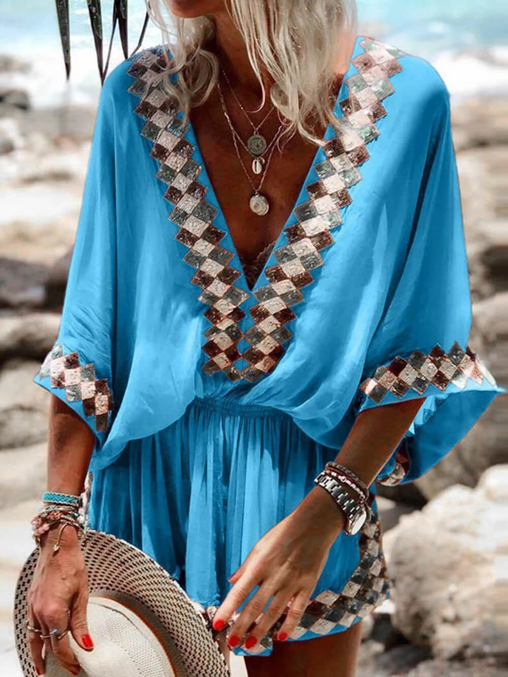 Romper estilo kimono con estampado bohemio de playa