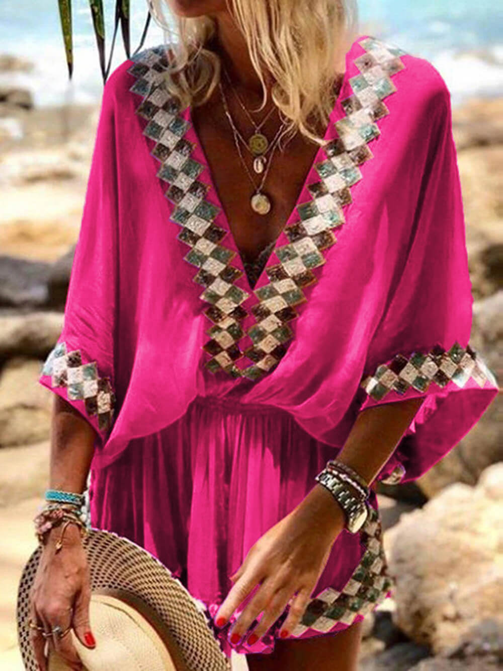 Romper estilo kimono con estampado bohemio de playa