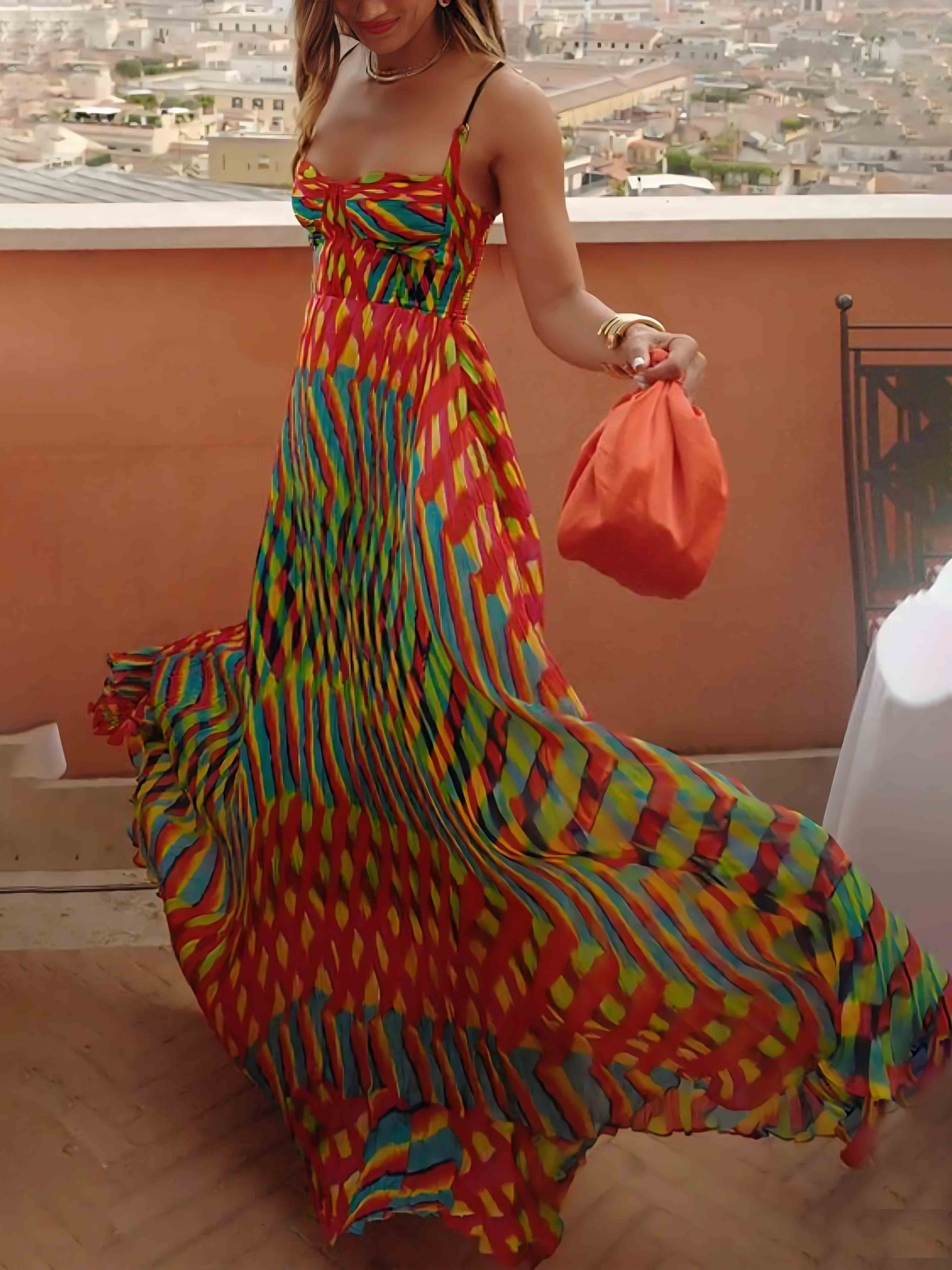 Vestido maxi elegante de corte en A con impresión pintada personalizada