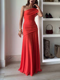 Elegancia sin esfuerzo Vestido maxi de malla con hombros descubiertos, fruncido y elástico