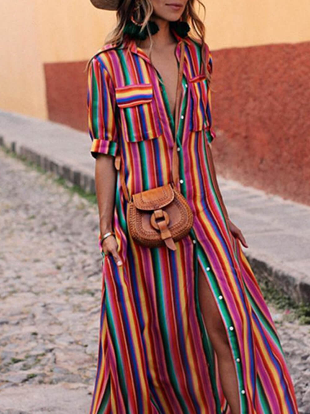 Falda maxi casual estampada a rayas