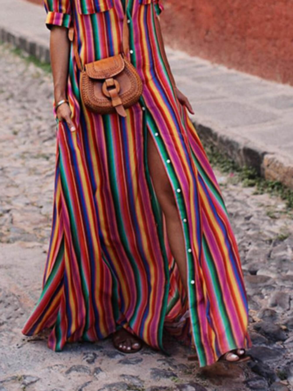 Falda maxi casual estampada a rayas