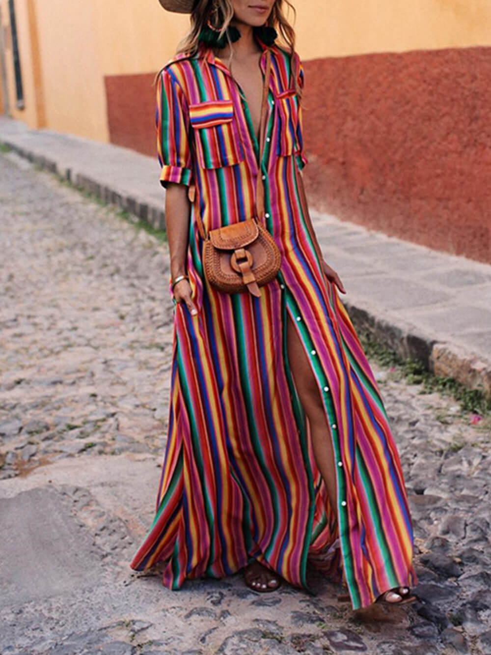 Falda maxi casual estampada a rayas