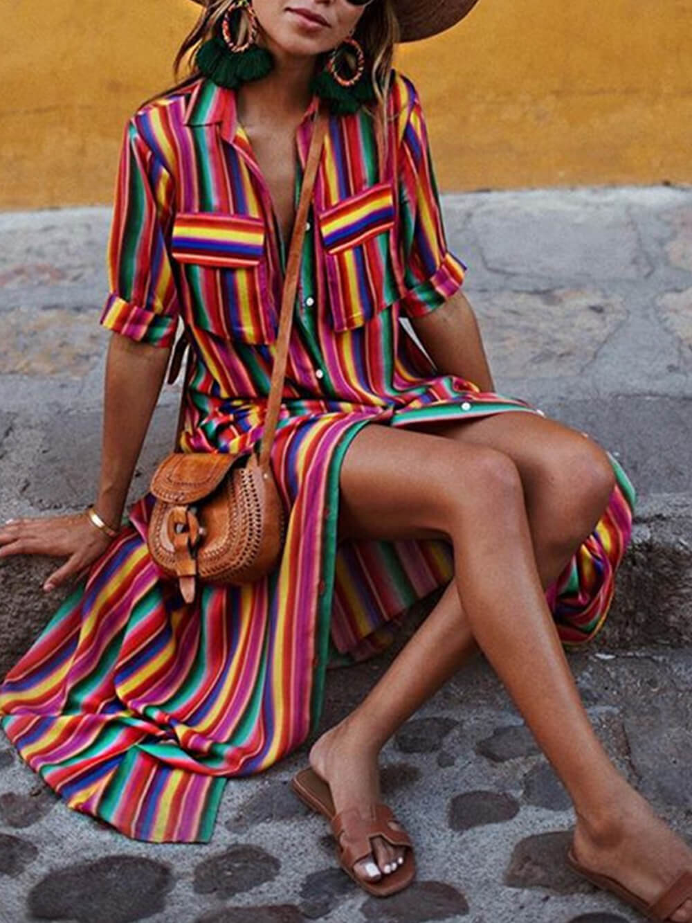 Falda maxi casual estampada a rayas