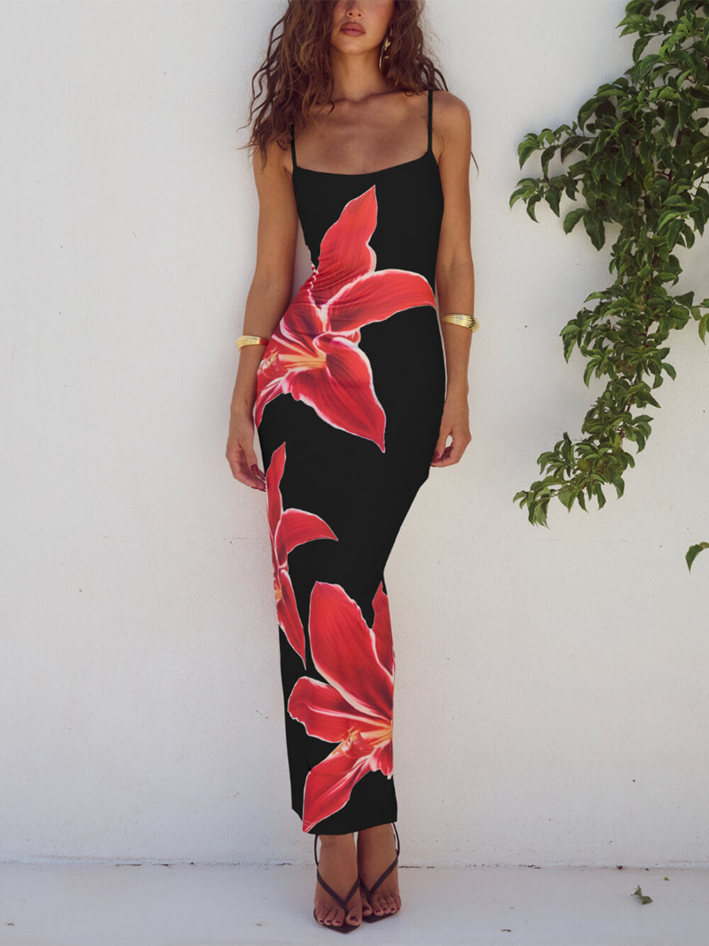 Vestido maxi con estampado floral abstracto e inolvidable