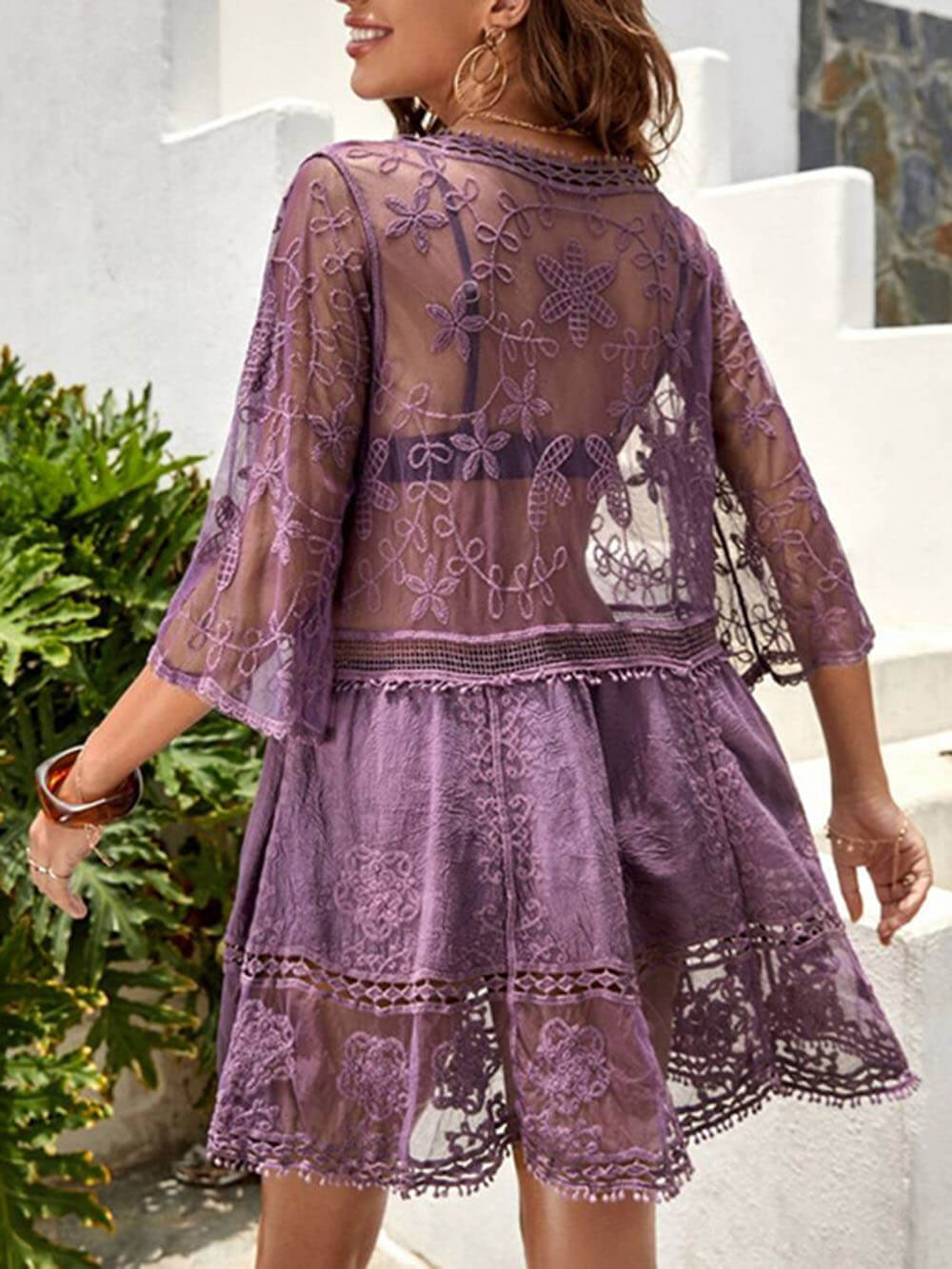 Vestido holgado de encaje para la playa, cubre bikini