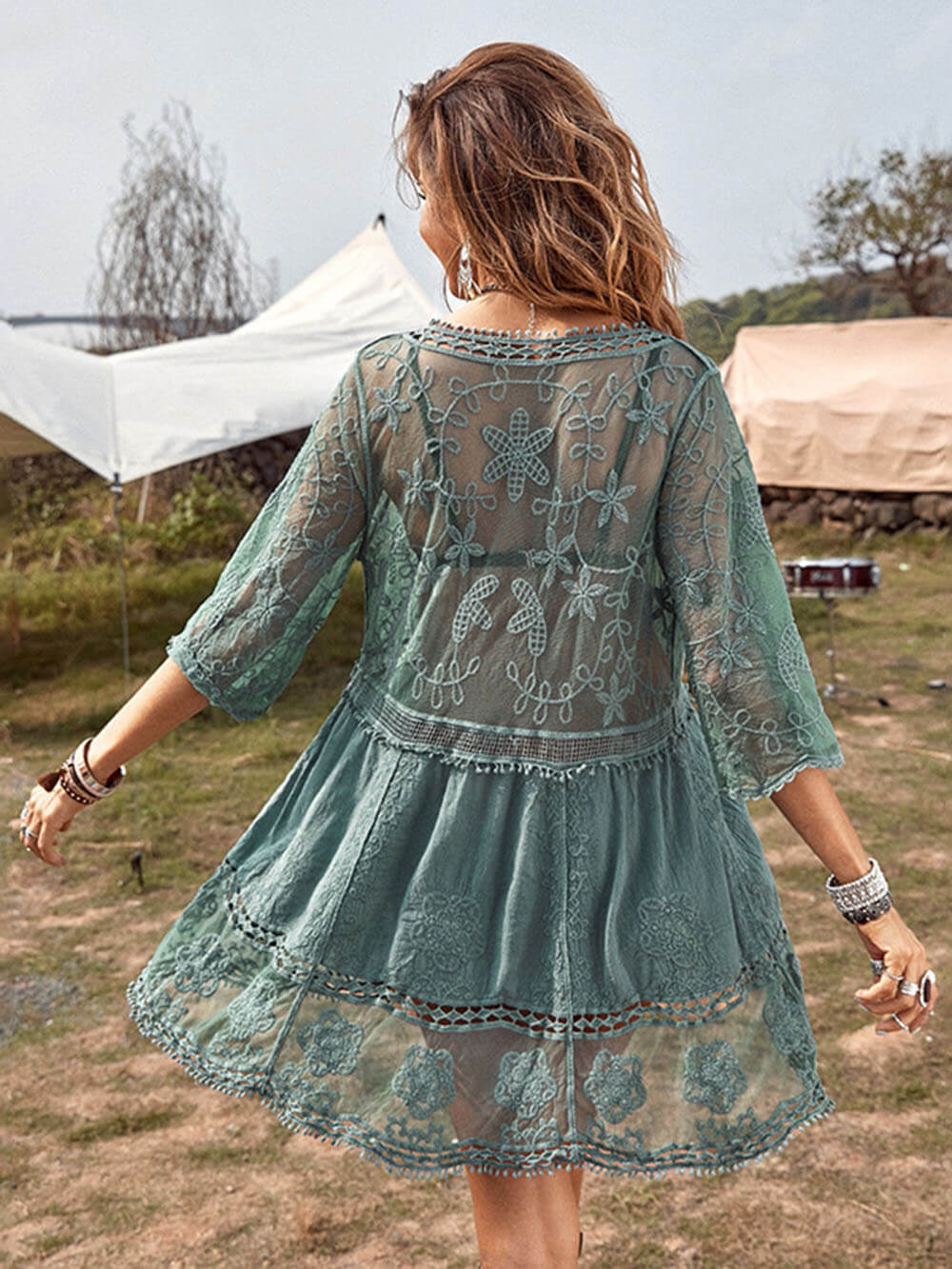 Vestido holgado de encaje para la playa, cubre bikini