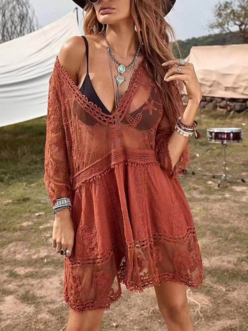 Vestido holgado de encaje para la playa, cubre bikini
