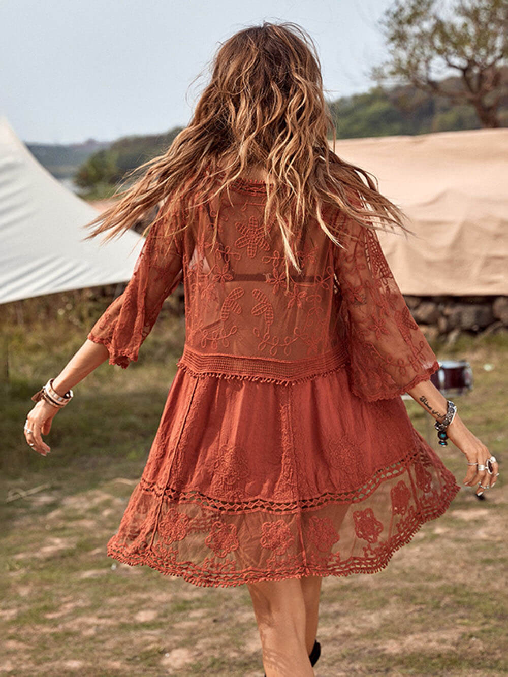 Vestido holgado de encaje para la playa, cubre bikini