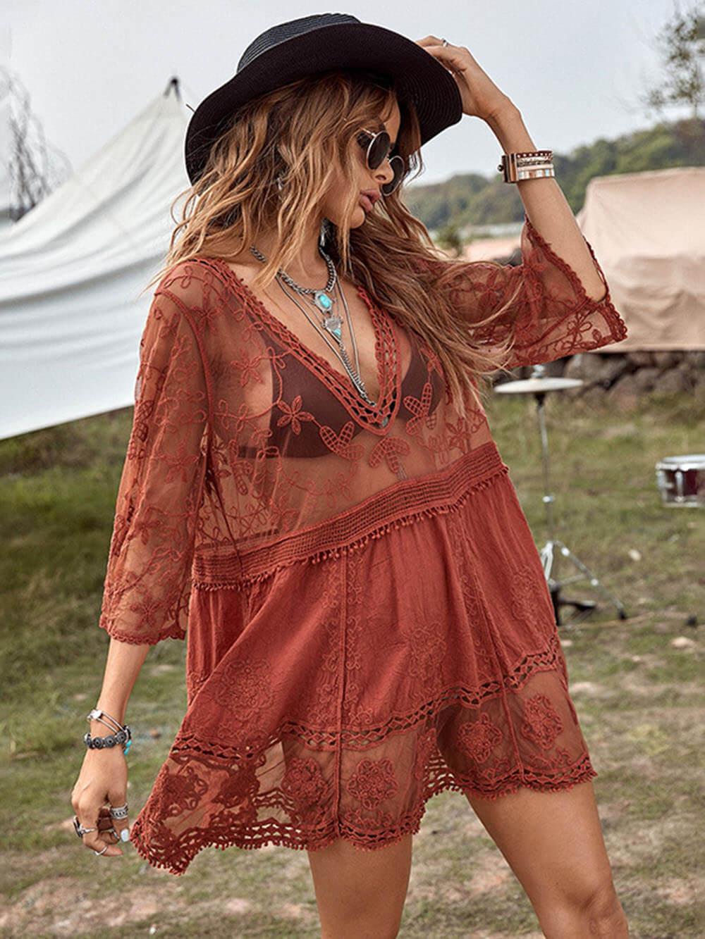 Vestido holgado de encaje para la playa, cubre bikini