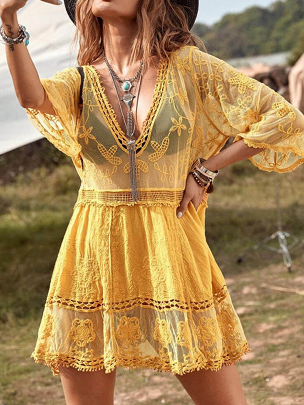 Vestido holgado de encaje para la playa, cubre bikini