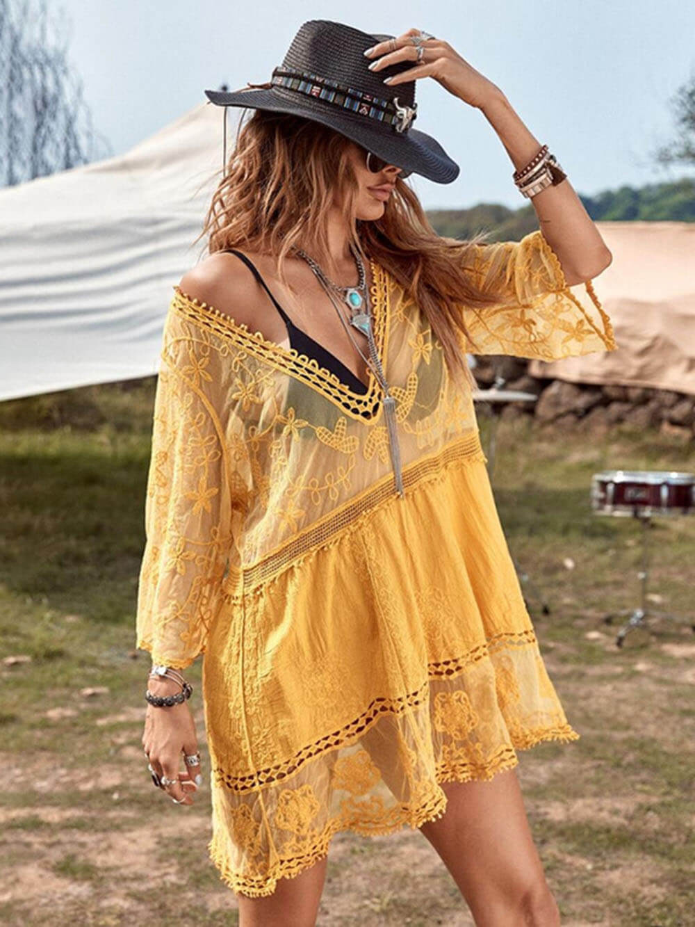 Vestido holgado de encaje para la playa, cubre bikini