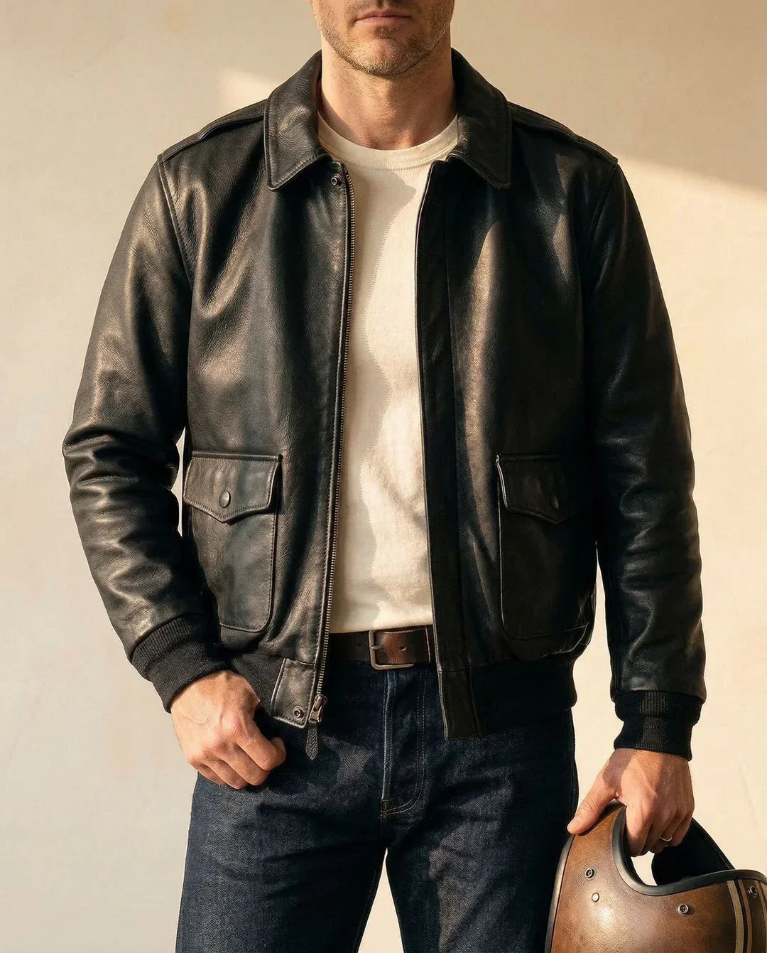 Leonardo — Chaqueta de cuero estilo aviador