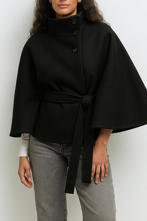 Chloe | Chaqueta de capa con cuello alto y cinturón