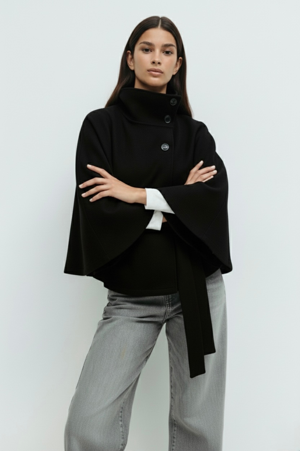 Chloe | Chaqueta de capa con cuello alto y cinturón