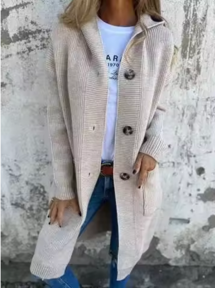 Marjorie – Cardigan Largo Elegante de Punto Suave
