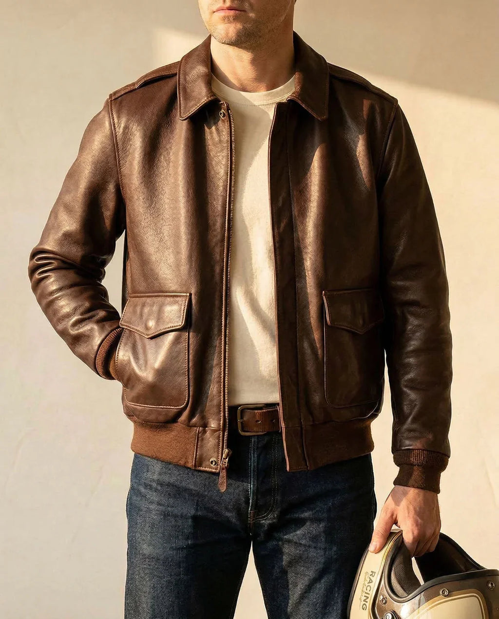 Leonardo — Chaqueta de cuero estilo aviador