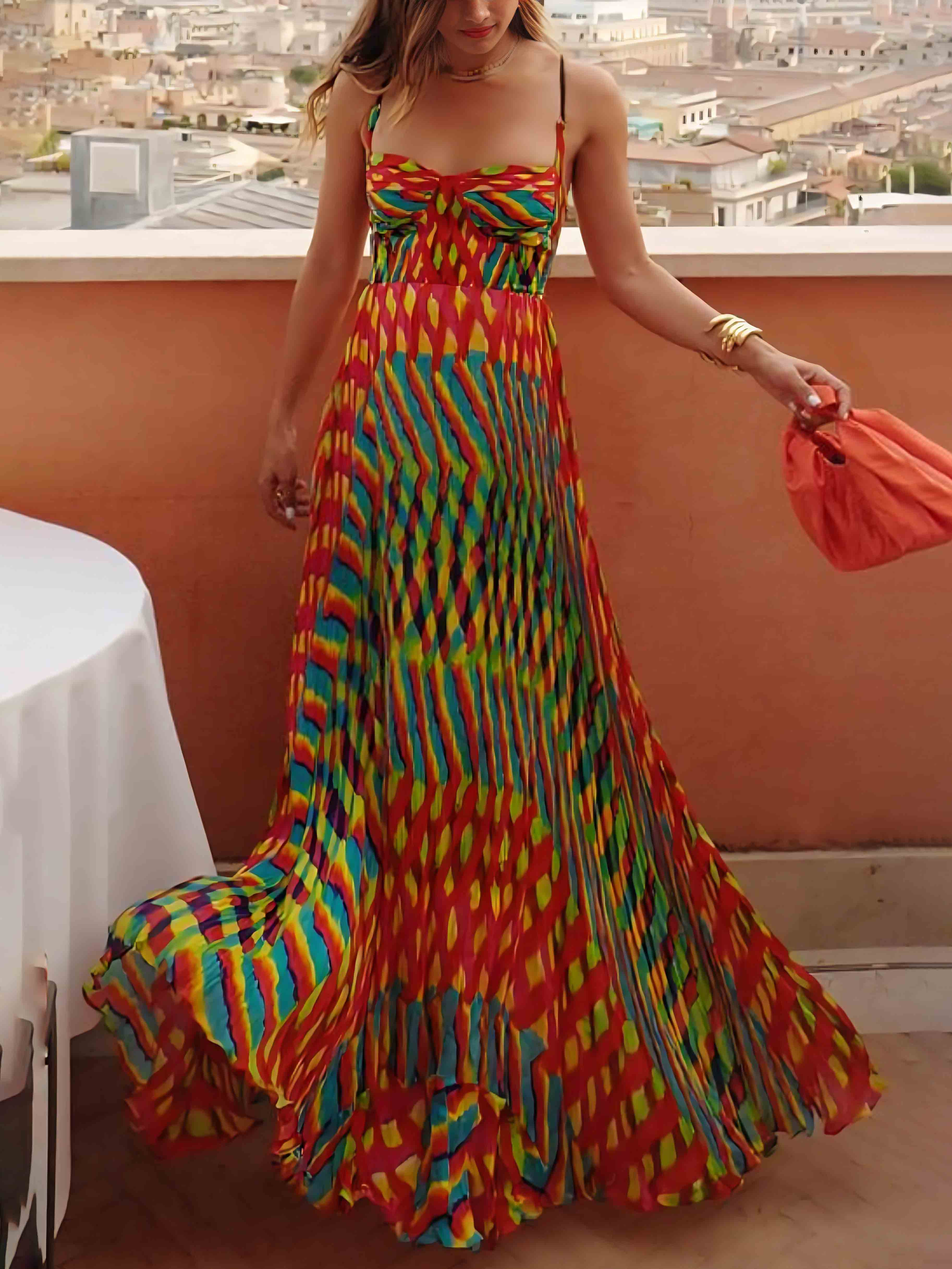 Vestido maxi elegante de corte en A con impresión pintada personalizada